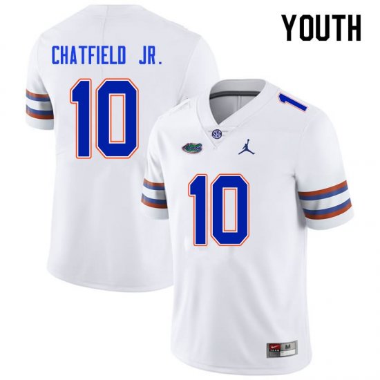 Youth Florida Gators #10 Andrew Chatfield Jr. NCAA Nike White Authentic Stitched College Football Jersey MKP1662HO